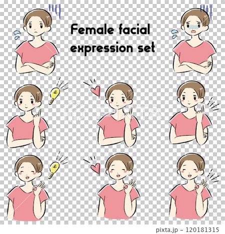 喜びの表情と不安な表情の女性　イラストセット 120181315