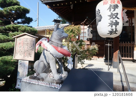 伊奴神社本社前の犬石像 120181608
