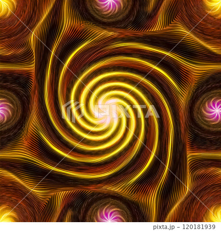 繰り返しシームレスなカラフルな渦巻き模様のイラスト背景素材　金色 120181939
