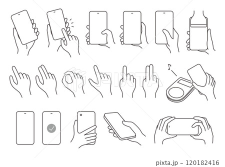 スマホを操作する手のアイコンセット(モノクロ) スマホを操作する手のアイコンセット(モノクロ) 120182416