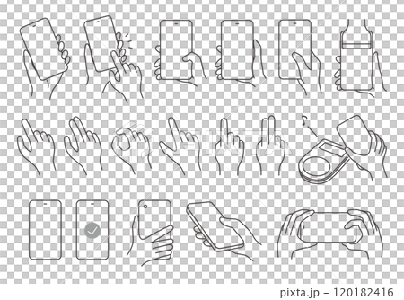 スマホを操作する手のアイコンセット(モノクロ) スマホを操作する手のアイコンセット(モノクロ) 120182416