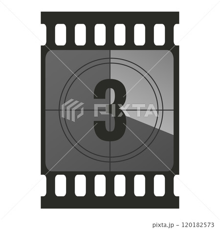 Countdown filmstrip frame piece with number three. Retro cinema movie timer counter. Vector illustration 120182573
