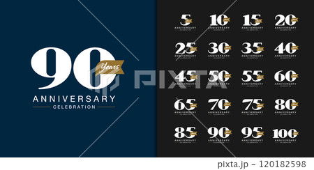 Set of trendy anniversary logotype. Modern geometric anniversary celebration. Set of trendy anniversary logotype. Modern geometric anniversary celebration. 120182598