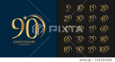 Set of premium anniversary logotype. Golden anniversary celebration emblem design. Set of premium anniversary logotype. Golden anniversary celebration emblem design. 120182600