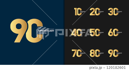 Set of premium anniversary logotype. Golden anniversary celebration emblem design. Set of premium anniversary logotype. Golden anniversary celebration emblem design. 120182601
