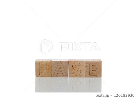 Wooden cubes with letters ease on a white background Wooden cubes with letters ease on a white background 120182930