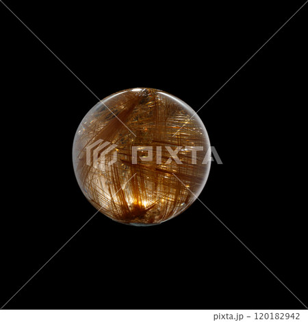Ball of quartz with rutile on a black background Ball of quartz with rutile on a black background 120182942