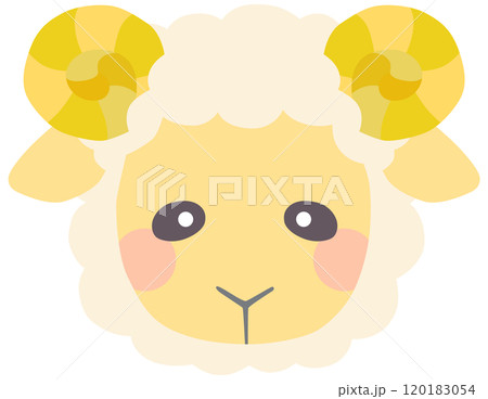 かわいい羊のイラスト 角 顔 ベクター素材 120183054