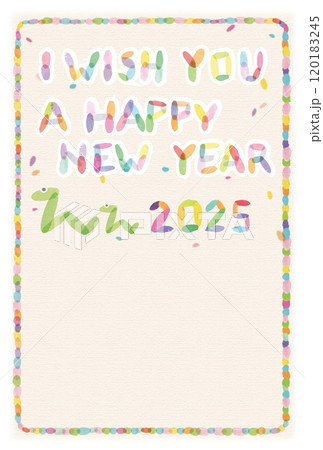 2025 へび年 年賀  ほのぼのヘビのタイポグラフィイラスト 120183245