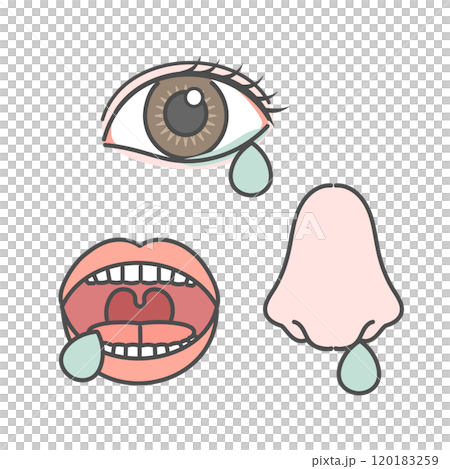 目　口　鼻　涙　鼻水　唾液　イラスト 120183259
