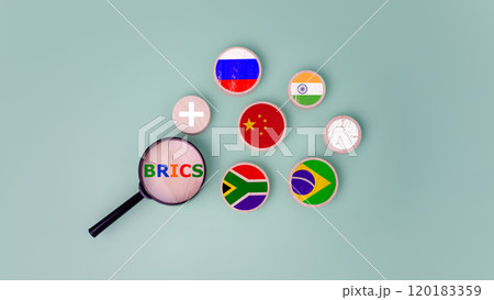 BRICS, Business finance long-term investment analyzes, New group of powerful rising states, Capital gain world money economic growth, Circular wooden printed with the flags of the BRICS economic group BRICS, Business finance long-term investment analyzes, New group of powerful rising states, Capital gain world money economic growth, Circular wooden printed with the flags of the BRICS economic group 120183359