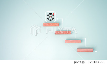 Block step on green background with target board icon on green background, Goal of business, Success and business target concept, Project management, company strategy, Business Obstacles and Risks. Block step on green background with target board icon on green background, Goal of business, Success and business target concept, Project management, company strategy, Business Obstacles and Risks. 120183360
