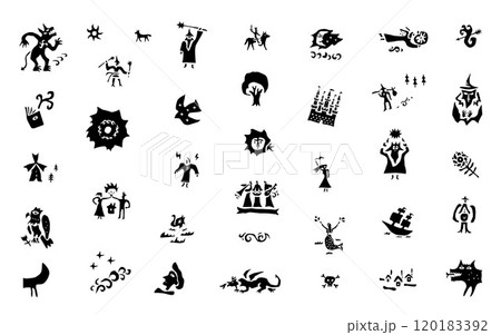 fairy tale vector icon set , characters signs and symbols history graphic background book cover 120183392