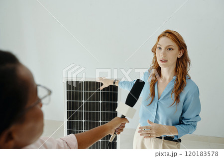 Engineer Answering The Journalist Questions 120183578