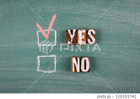 Yes or no survey. Green chalk board background 120183742
