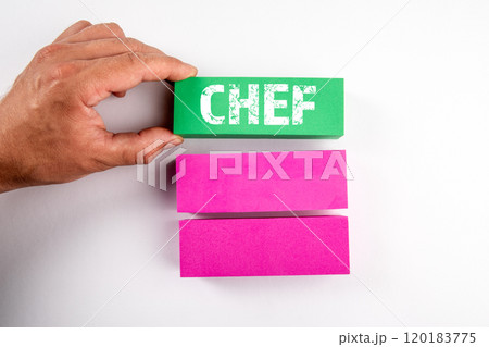 Chef. Different colored blocks and a man's hand on a white background 120183775