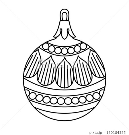 Vector christmas ball doodle style. Hand drawn black and white isolated globe coloring page 120184325