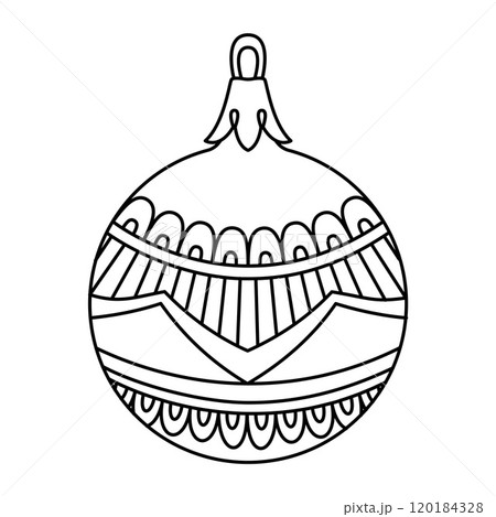 Vector christmas ball doodle style. Hand drawn black and white isolated globe coloring page Vector christmas ball doodle style. Hand drawn black and white isolated globe coloring page 120184328