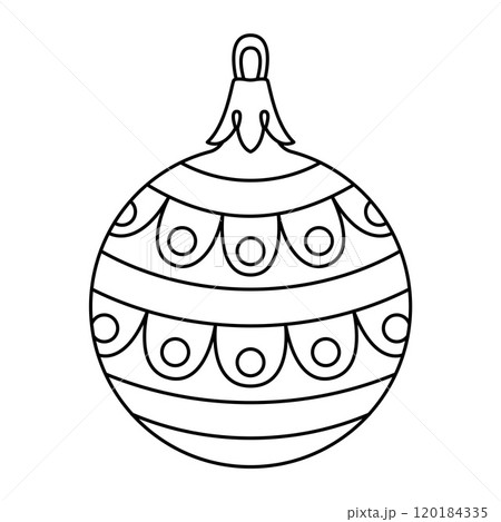 Vector christmas ball doodle style. Hand drawn black and white isolated globe coloring page 120184335