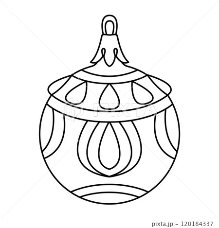 Vector christmas ball doodle style. Hand drawn black and white isolated globe coloring page 120184337