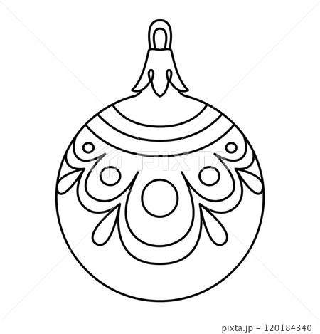 Vector christmas ball doodle style. Hand drawn black and white isolated globe coloring page Vector christmas ball doodle style. Hand drawn black and white isolated globe coloring page 120184340