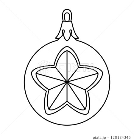Vector christmas ball doodle style. Hand drawn black and white isolated globe coloring page 120184346
