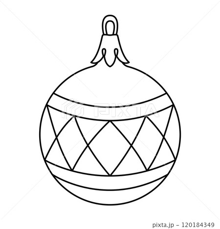 Vector christmas ball doodle style. Hand drawn black and white isolated globe coloring page 120184349
