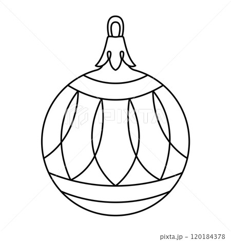 Vector christmas ball doodle style. Hand drawn black and white isolated globe coloring page 120184378