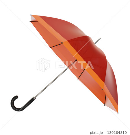 Open red umbrella with black handle lying on a side or flying away Open red umbrella with black handle lying on a side or flying away 120184810