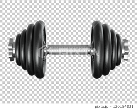 Cast Iron Black Adjustable Dumbbell, weightlifting gym equipment, side view. Png clipart isolated on transparent background Cast Iron Black Adjustable Dumbbell, weightlifting gym equipment, side view. Png clipart isolated on transparent background 120184831