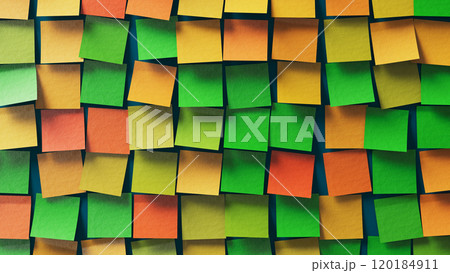 Colorful Sticky Notes Creating a Lively Pattern on a Blue Background 120184911