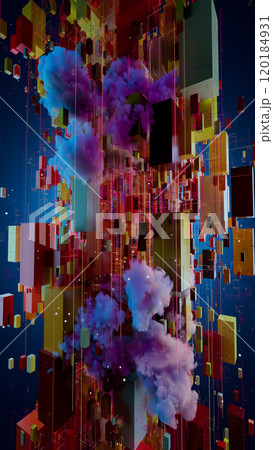Vibrant Ascendance: Abstract Cubes and Swirling Purple Clouds in Blue Bliss Vibrant Ascendance: Abstract Cubes and Swirling Purple Clouds in Blue Bliss 120184931