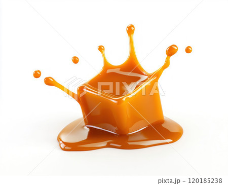 Caramel Cube Splashing on White Background Caramel Cube Splashing on White Background 120185238