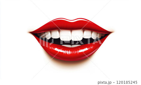 Glossy Red Lips Illustration on White Background Glossy Red Lips Illustration on White Background 120185245