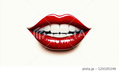 Glossy Red Lips Illustration on White Background Glossy Red Lips Illustration on White Background 120185246
