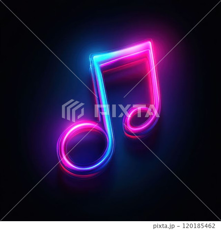 Neon Music Note Icon on Dark Background 120185462