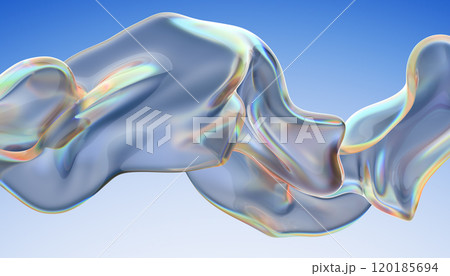 Transparent glossy glass ribbon. Curved wave in motion.  120185694