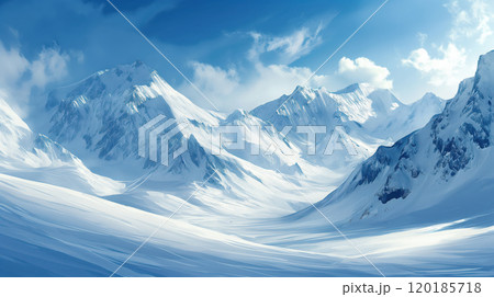 Empty ski slope, mountains, magnificent winter mountain landscape 120185718
