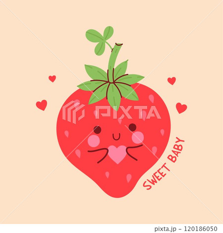 Cute strawberry with a heart in her hands. Vector graphics. 120186050