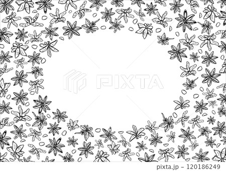 Watercolor star anise seeds seamless pattern. Aromatic brown dried natural spice for making drinks and baking illustration. Badian ornate for decoration of menu, Christmas and New Year textile Watercolor star anise seeds seamless pattern. Aromatic brown dried natural spice for making drinks and baking illustration. Badian ornate for decoration of menu, Christmas and New Year textile 120186249