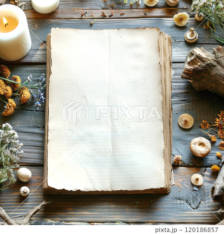 Template concept, Blank sheet of paper on wood rustic background Template concept, Blank sheet of paper on wood rustic background 120186857