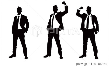 意気込んでいるスーツの男性シルエット ビジネスマン ガッズポーズ アイコン 拳 意気込んでいるスーツの男性シルエット ビジネスマン ガッズポーズ アイコン 拳 120186940