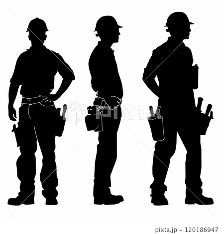 人物アイコン 白黒シルエット 大工 現場仕事 職人 作業員 人物アイコン 白黒シルエット 大工 現場仕事 職人 作業員 120186947