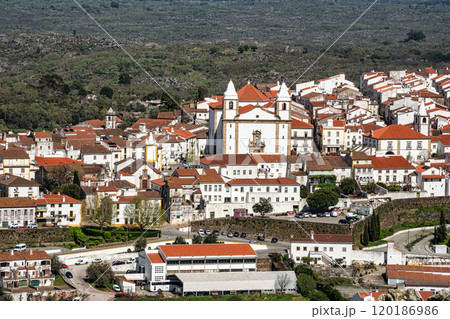 Panorama of Castelo de Vide rooftops seen from an outside viewpoint. Castelo de Vide in Alto Alentejo, Portugal. Panorama of Castelo de Vide rooftops seen from an outside viewpoint. Castelo de Vide in Alto Alentejo, Portugal. 120186986