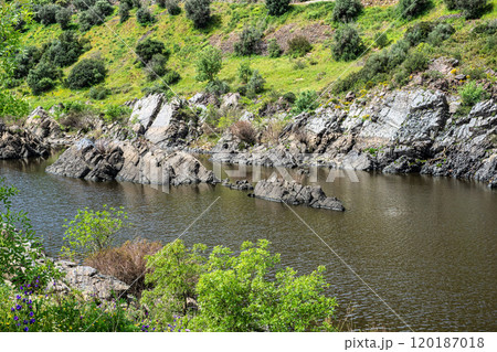 Walking along the Barca da Amieira walkways in Amieira do Tejo, Portugal. Walking along the Barca da Amieira walkways in Amieira do Tejo, Portugal. 120187018