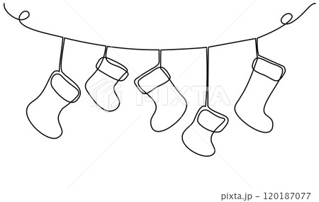 Christmas holidays sock. Continuous line drawing. Vector illustration 120187077
