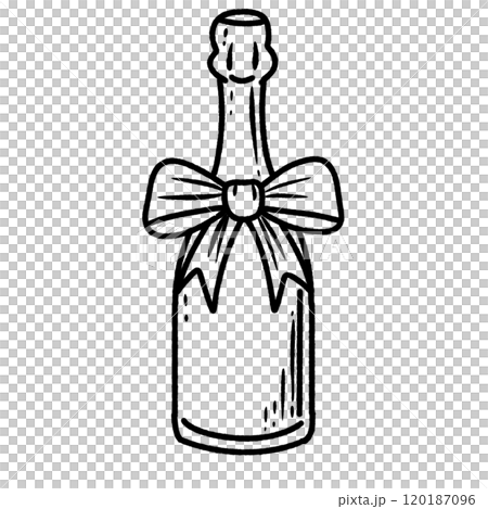 Champagne bottle with a ribbon bow Hand drawn New Years Eve Celebration party graphic illustration isolated on white background color editable Champagne bottle with a ribbon bow Hand drawn New Years Eve Celebration party graphic illustration isolated on white background color editable 120187096