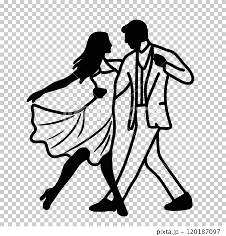 A man and a woman dancing silhouette, Hand drawn New Years Eve Celebration party graphic illustration isolated on white background color editable A man and a woman dancing silhouette, Hand drawn New Years Eve Celebration party graphic illustration isolated on white background color editable 120187097