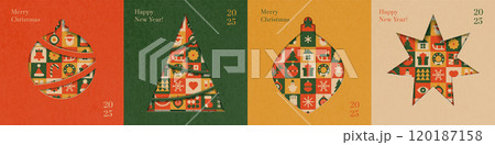 Christmas square tags set design with craft paper texture. Merry Christmas and happy new year greeting cards in paper cut style. Vintage muted color Vector illustration Christmas square tags set design with craft paper texture. Merry Christmas and happy new year greeting cards in paper cut style. Vintage muted color Vector illustration 120187158