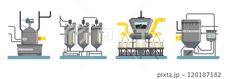 Sunflower Organic Oil Production Process Stage Vector Set Sunflower Organic Oil Production Process Stage Vector Set 120187182